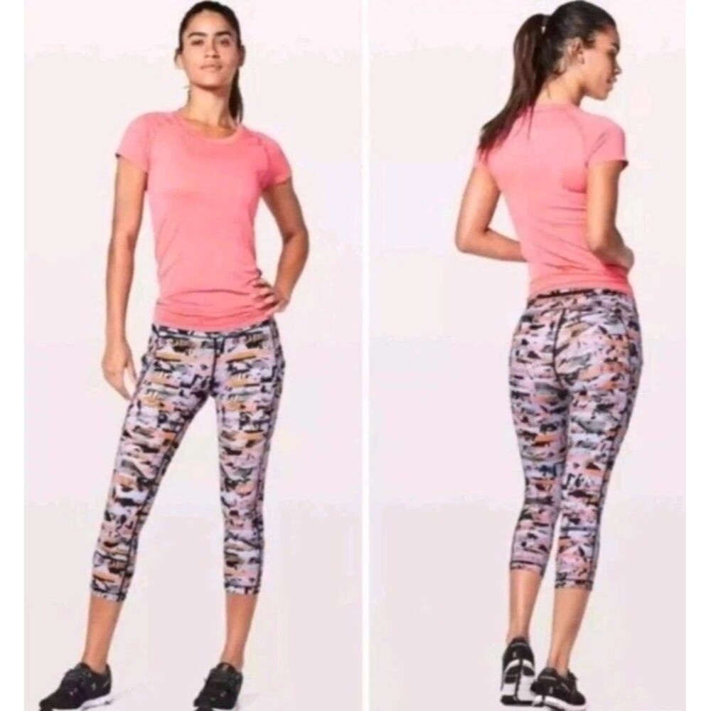 Lululemon Speed Up Crop Leggings Pink Blue Inversion Mid Rise Stretch Sz 4